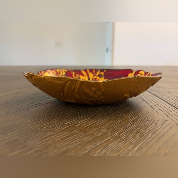 Goofus Red Gold Scroll Glass Oval Candy Trinket Dish Regal Regency 8” x 6” - Picture 2 of 6